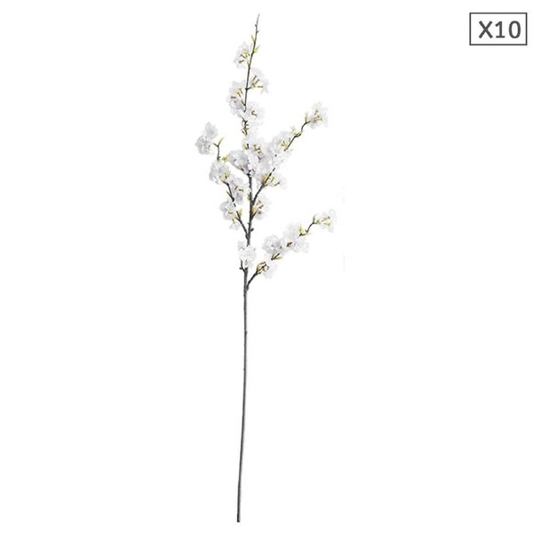 SOGA 10x Artificial Silk Flower Fake Cherry Blossom Bouquet Table Decor White