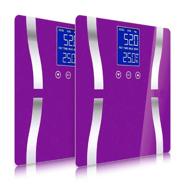 SOGA 2X Glass LCD Digital Body Fat Scale Bathroom Electronic Gym Water Weighing Scales Purple