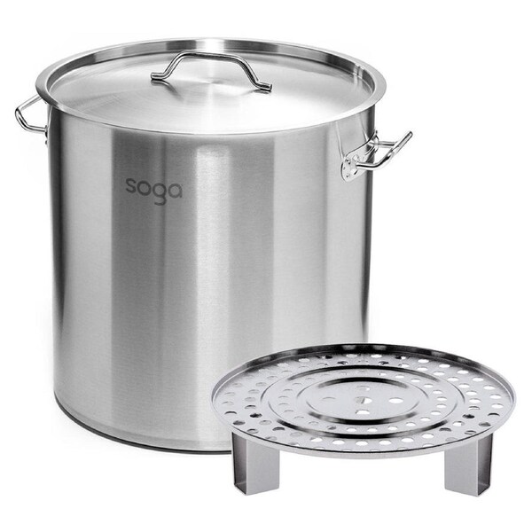 SOGA Stainless Steel Stock Pot with One Steamer Rack 33L