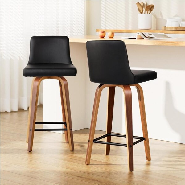 2x Artiss Bar Stools Swivel Leather Padded Wooden