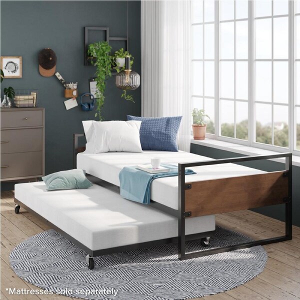 Zinus Marie Split Rail Daybed Frame Steel Slat Support Single Size Black metal