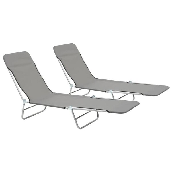 Folding Sun Loungers 2 pcs Steel and Fabric Grey vidaXL