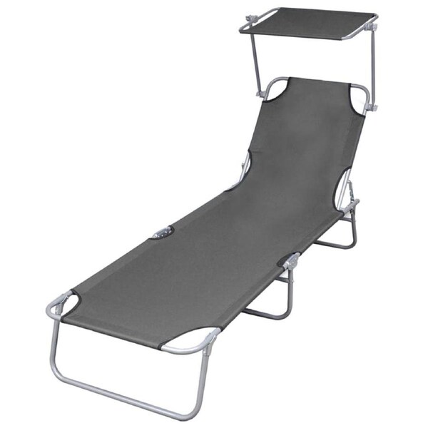 Folding Sun Lounger with Canopy Steel Grey vidaXL