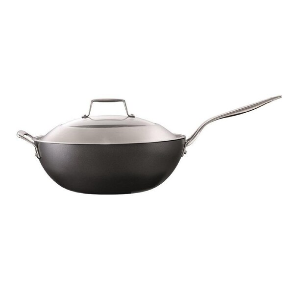 Cuisine::pro Diamond 9 Hard Anodised Aluminium Non-Stick Wok with Lid 32cm