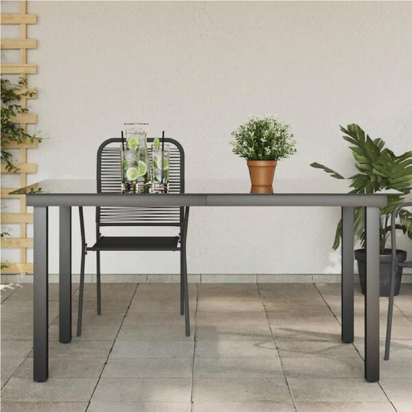 Garden Table Black 150x90x74 cm Aluminium and Glass vidaXL