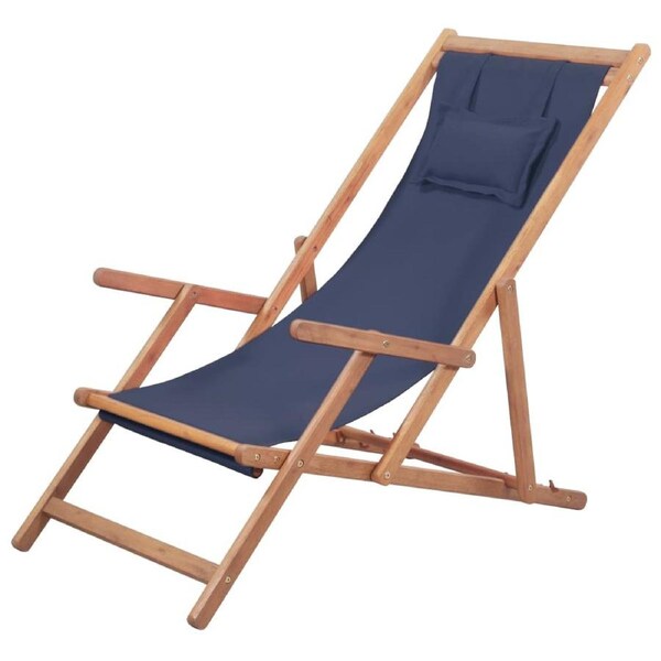 Folding Beach Chair Fabric and Wooden Frame Blue vidaXL