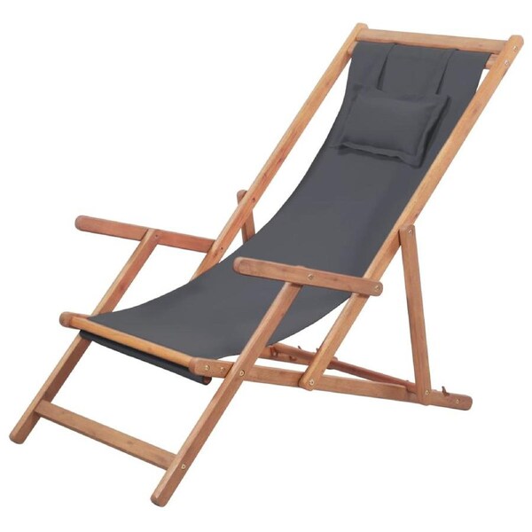 Folding Beach Chair Fabric and Wooden Frame Grey vidaXL