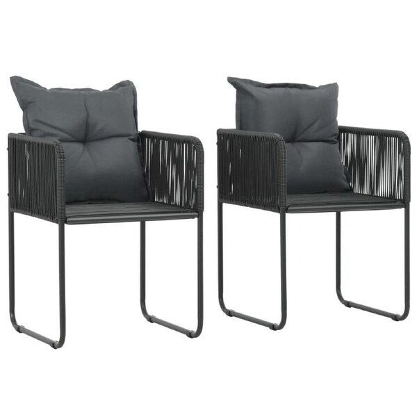 Outdoor Chairs 2 pcs with Pillows Poly Rattan Black vidaXL