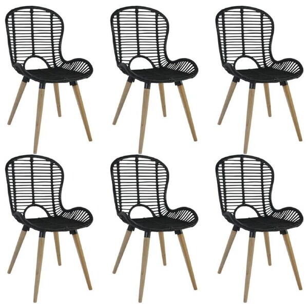 Dining Chairs 6 pcs Black Natural Rattan vidaXL