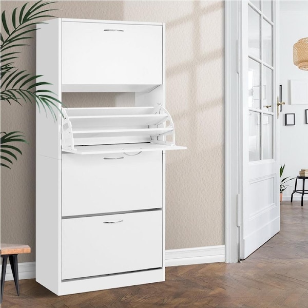 1 Artiss Shoe Rack Cabinet 4 Drawers White