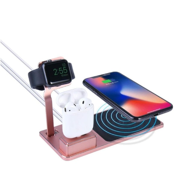 Catzon 3 in 1 Wireless Charger 10W Fast Ultra-Slim Wireless Charging Pad Aluminum Charging Stand for Apple Watch/iPhone/iPod