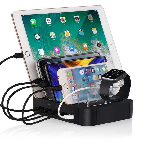 Catzon Charging Station 5 Port Cell Phone USB Hub Charger Quick Charge Multi Port Electronic Device Desktop