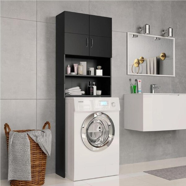 Washing Machine Cabinet Black 64x25.5x190 cm Engineered Wood vidaXL