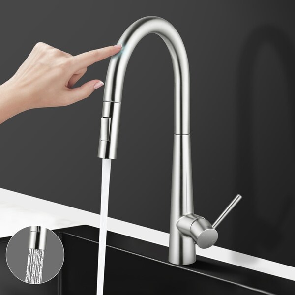 ACA Round Brushed 360 degree Swivel Pull Out Smart Touch Kitchen Sink Mixer Tap Watermark & WELS