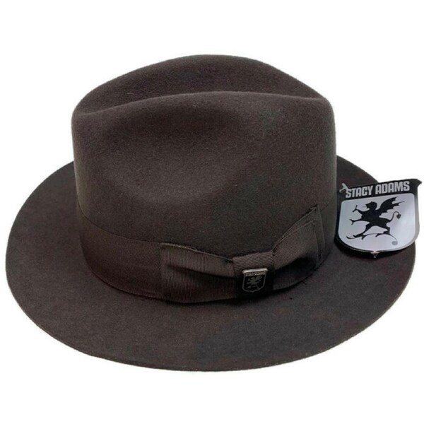 STACY ADAMS 100% Wool Felt Hat Warm Winter Fedora Trilby Style w Brim Brown / L