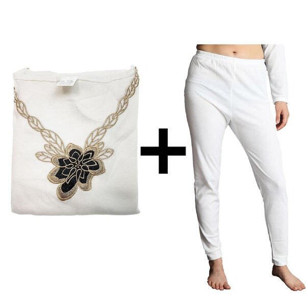 2pcs Set Womens Merino Wool Blend Pants & Top Underwear Leggings Thermal Thermals Beige / 10-12