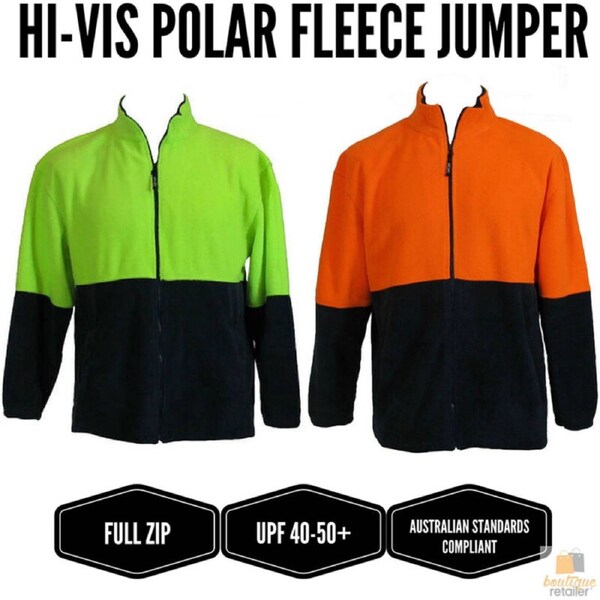 HI VIS POLAR FLEECE Jumper Full Zip Safety Workwear Fleecy Jacket Unisex ORANGE / 3XL