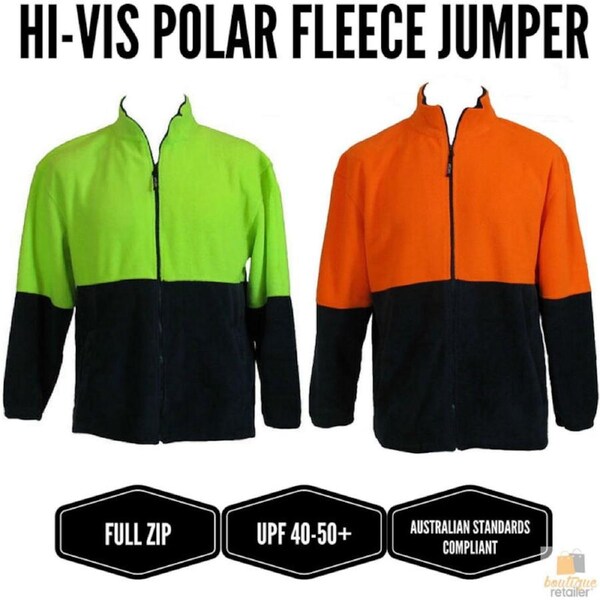 HI VIS POLAR FLEECE Jumper Full Zip Safety Workwear Fleecy Jacket Unisex ORANGE / S