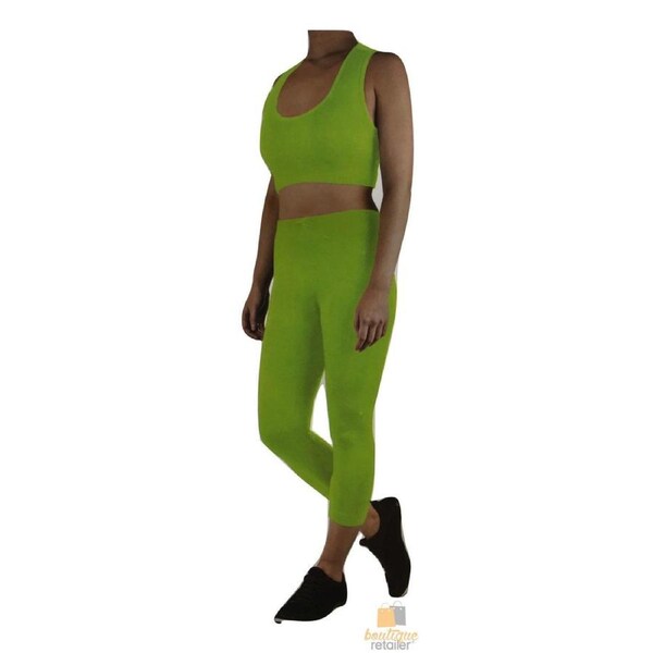 Womens CROP TOP Tank + LEGGING Pants SET Jogger Sport Party Tracksuit Gym Yoga Light Green