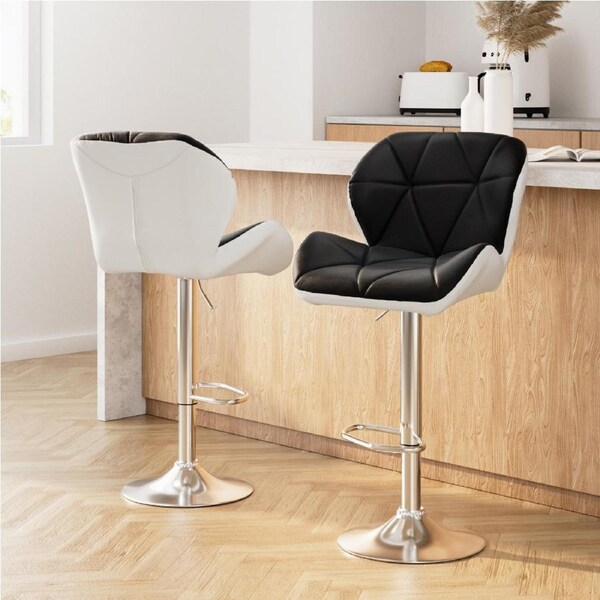2x Artiss Bar Stools Gas Lift Padded Leather Black & White