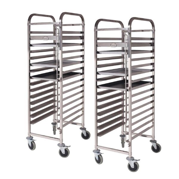 SOGA 2X 15 Tier Stainless Steel Cake Bakery Trolley 60x40cm Tray