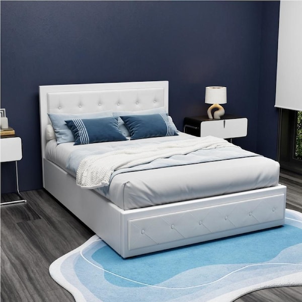 Artiss Double Bed Frame Gas Lift Storage PVC Leather White TIYO