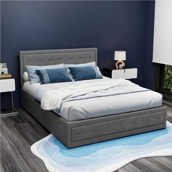 Artiss Queen Bed Frame Gas Lift Storage Grey Fabric TIYO