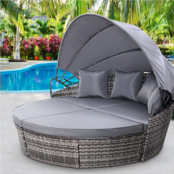 3PC Gardeon Sun Lounge Setting Wicker Lounger Day Bed Outdoor Furniture Patio Grey