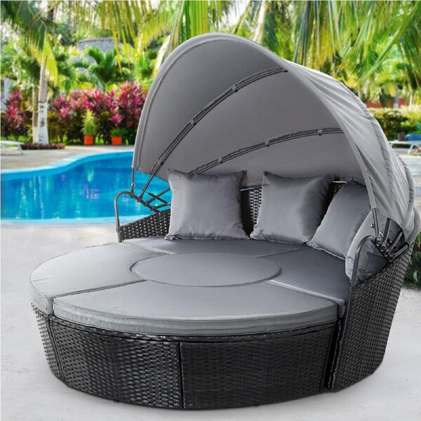 4PC Gardeon Sun Lounge Setting Wicker Lounger Day Bed Patio Outdoor Furniture Black
