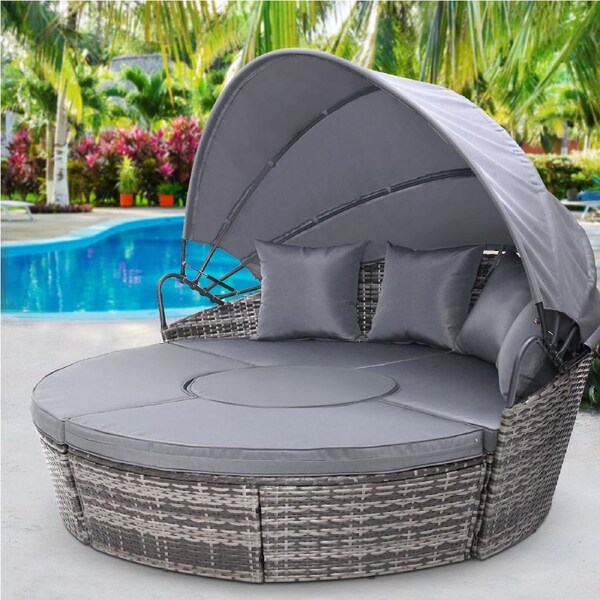 4PC Gardeon Sun Lounge Setting Wicker Lounger Day Bed Patio Outdoor Furniture Grey