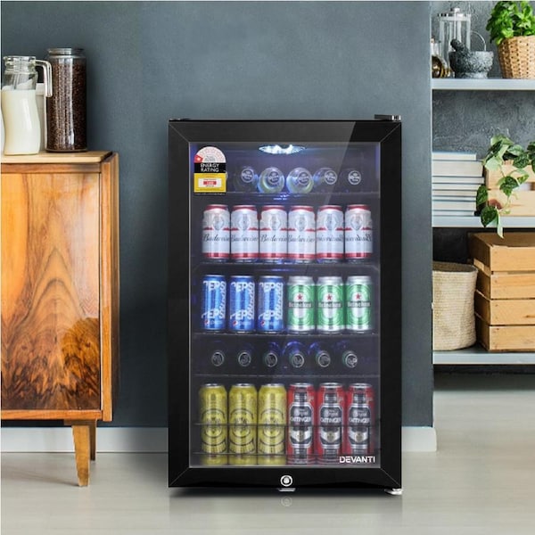 Devanti 130L Bar Fridge Glass Door w/Light Black