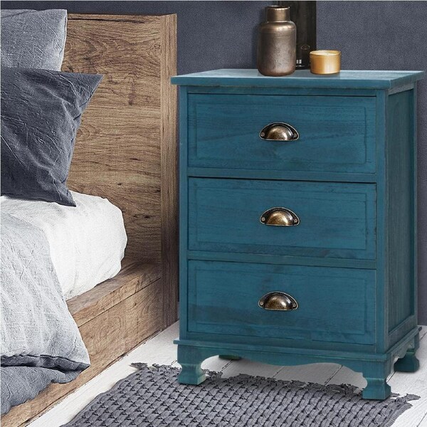 3 Drawers Artiss Bedside Tables Side Table Blue