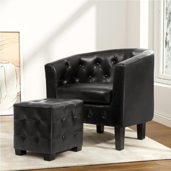 1x Artiss Armchair & Ottoman Set Tub Black