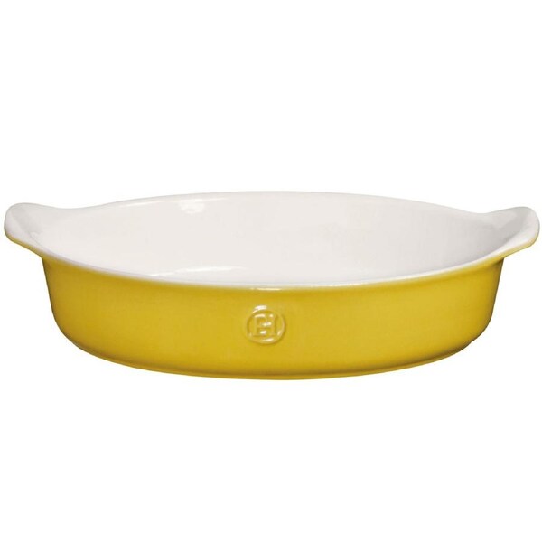 Emile Henry Ceramic Classic Large Oval Gratin Dish 35.5 x 23cm in Leaves / Yellow