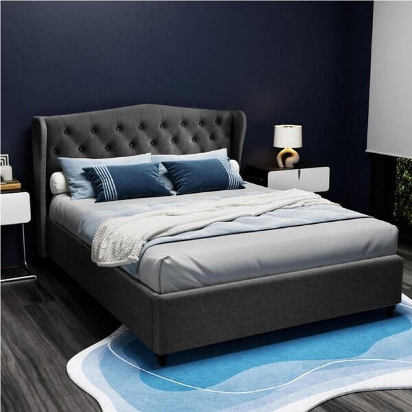 Artiss Queen Bed Frame Tufted Wing Headboard Charcoal PIER