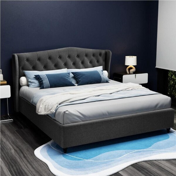 Artiss King Bed Frame Tufted Wing Headboard Charcoal PIER