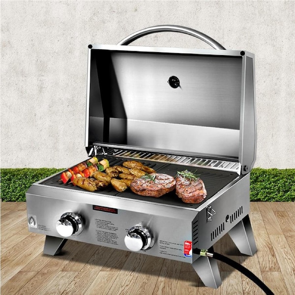 Grillz Portable Gas BBQ Grill 2 Burners with 2 Plates