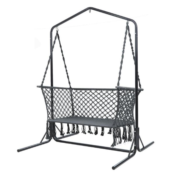 Gardeon Hammock Chair with Stand Macrame Outdoor Garden 2 Seater Grey