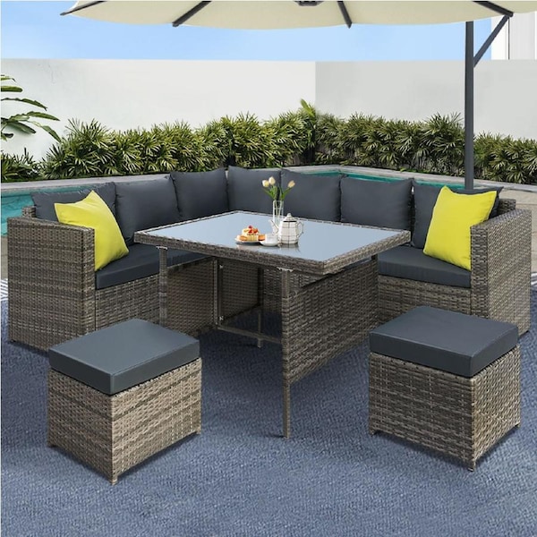 Aluminum Gardeon Outdoor Dining Set Table Chairs Wicker Setting Grey