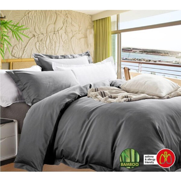 Anti-Bacterial & Hypoallergenic Egyptian Cotton Bamboo Blend Quilt Cover Set Pearl Blue / Queen