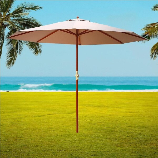 InstaHut 3m Outdoor Umbrella Pole Umbrellas Beach Garden Sun Stand Patio Beige
