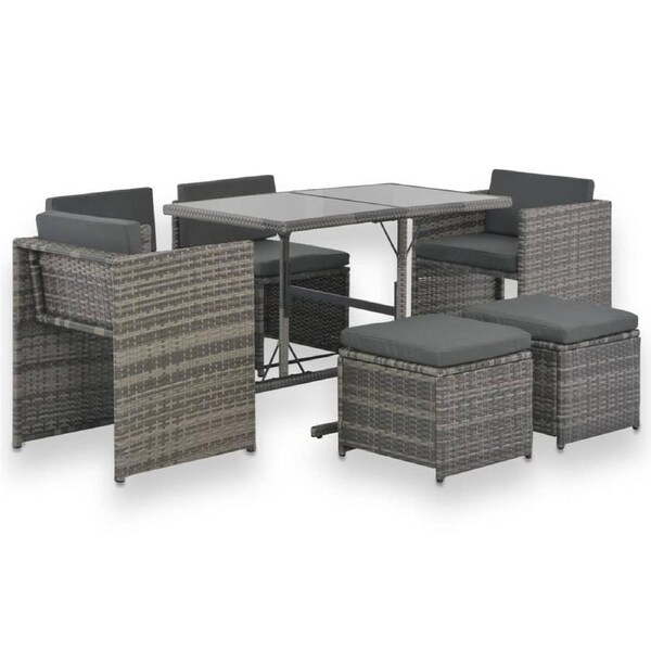 7 Piece Outdoor Dining Set with Cushions Poly Rattan Grey vidaXL