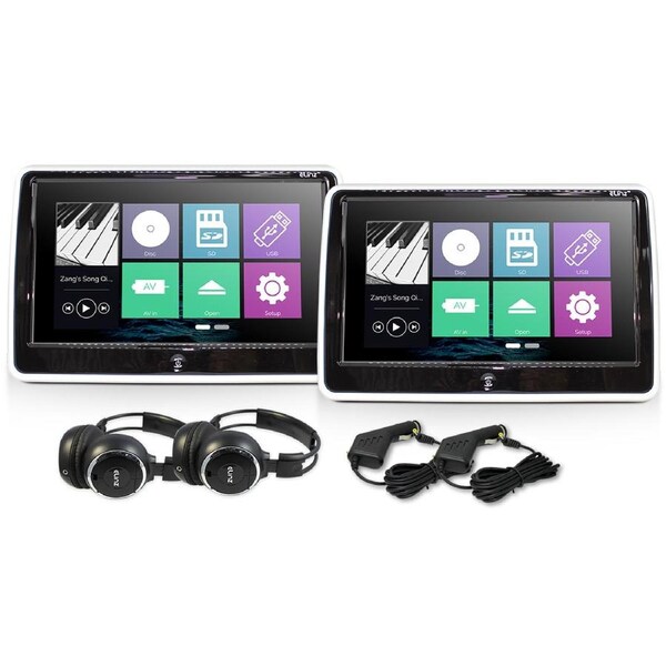 Elinz 2x 10.1" TFT Touch Screen Active Headrest Car DVD Player Slim Full HD 1080P Games