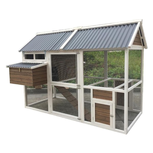 XXL Superior Farmhouse Chicken Coop with PVC Roof 240x172x168cm