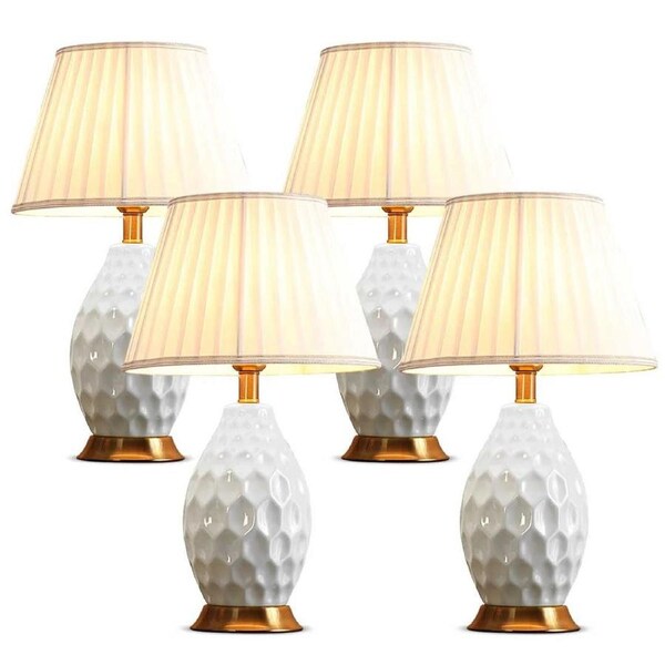 SOGA 4X Textured Ceramic Oval Table Lamp with Gold Metal Base White