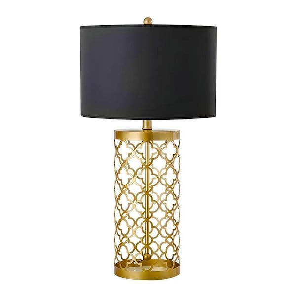 SOGA Golden Hollowed Out Base Table Lamp with Dark Shade