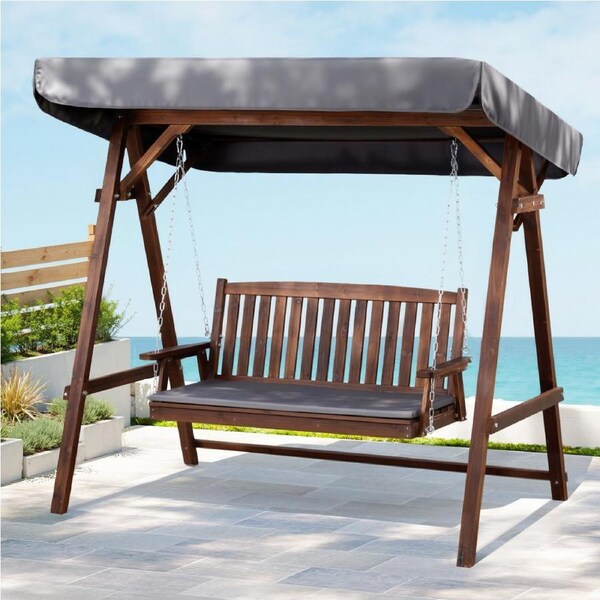 Gardeon Wooden Swing Chair Garden Bench Canopy 3 Seater Outdoor Furniture