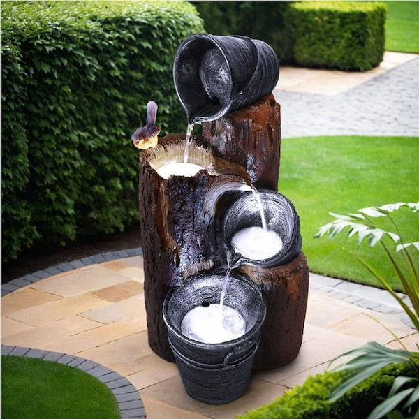 Gardeon Solar Water Feature with LED Lights 3-Tier Buckets 76cm