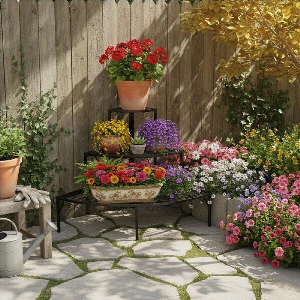 Levede Outdoor Indoor Pot Plant Stand Garden Metal 3 Tier Planter Corner Shelf