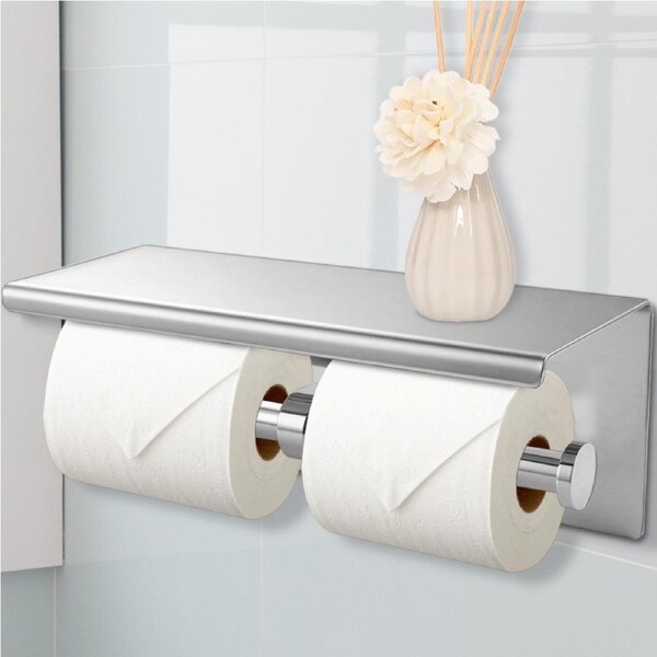 Traderight Toilet Paper Holder Double Roll Stainless Steel Hook Bathroom Rack Wall Silver